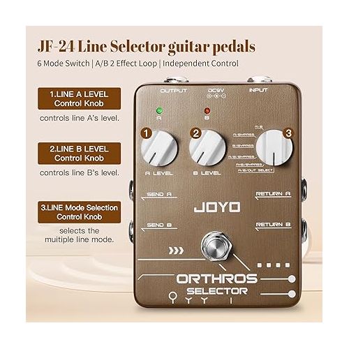  JOYO JF-24 Line Selector Guitar Pedals 6 Mode and JP-07 1200W AC Socket Wall Adapter Isolated DC Pedal Power Supply