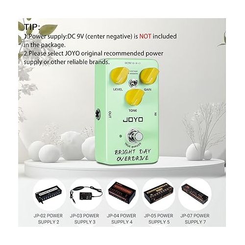  JOYO JF-25 Blues Overdrive Guitar Pedals True Bypass and JP-07 1200W AC Socket Wall Adapter Isolated DC Pedal Power Supply