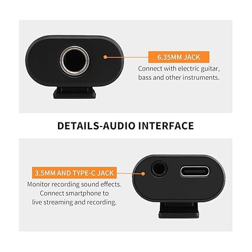  JOYO Guitar Audio Interface Pocket Internal Recording Sound Card with Type-C and Lightning for Live Streaming by Phone and Laptop Plug & Play (MOMIX CAB)