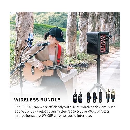  JOYO 40 Watt Acoustic Combo Amplifier Rechargeable Guitar & Vocal Two Channels Guitar Amp with Drum Machine Reverb Chorus Delay Effects and Bluetooth XLR & Aux-in (BSK-40)