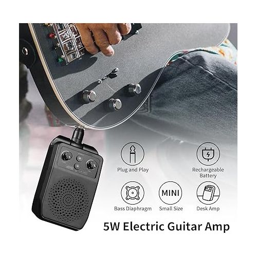  JOYO Mini Electric Guitar Amp 5W Rechargeable Guitar Amplifier Portable Bluetooth Practice Amp with 4 Effects, Black (JA-05G)