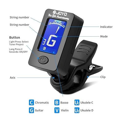  JOYO Guitar Tuner Clip on Digital Electronic Tuner for Guitar, Bass, Ukulele, Violin, Mandolin, Acoustics Calibration Tuner (JT-01)