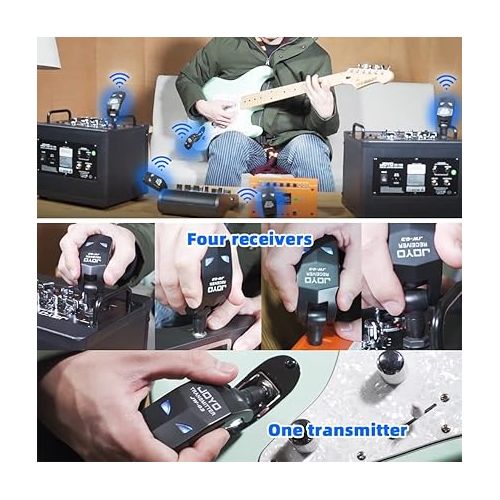  JOYO 2.4GHz Wireless Guitar System 4 Channels Rechargeable Audio Wireless Transmitter Receiver for Guitar Bass Electric Instruments (JW-03)