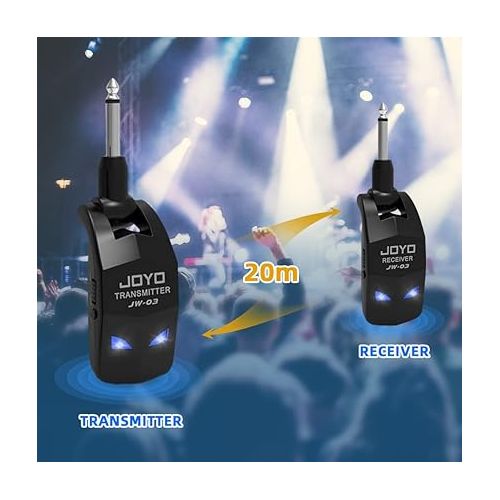  JOYO 2.4GHz Wireless Guitar System 4 Channels Rechargeable Audio Wireless Transmitter Receiver for Guitar Bass Electric Instruments (JW-03)