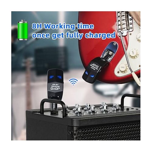  JOYO 2.4GHz Wireless Guitar System 4 Channels Rechargeable Audio Wireless Transmitter Receiver for Guitar Bass Electric Instruments (JW-03)