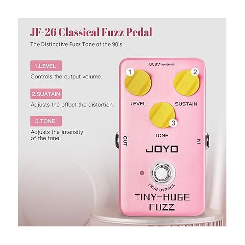  JOYO Fuzz Guitar Pedal Classical Vintage Fuzz Tone for Electric Guitar Punchy Bass and Long Sustain Tone True Bypass (TINY-HUGE JF-26)