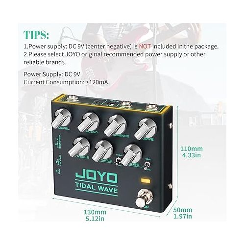  JOYO Bass Guitar Pedals Preamp Overdrive Pedal with EQ and Noise Reduction DI Output for Pop Funk Metal Bassist Electric Guitar (TIDAL WAVE R-30)