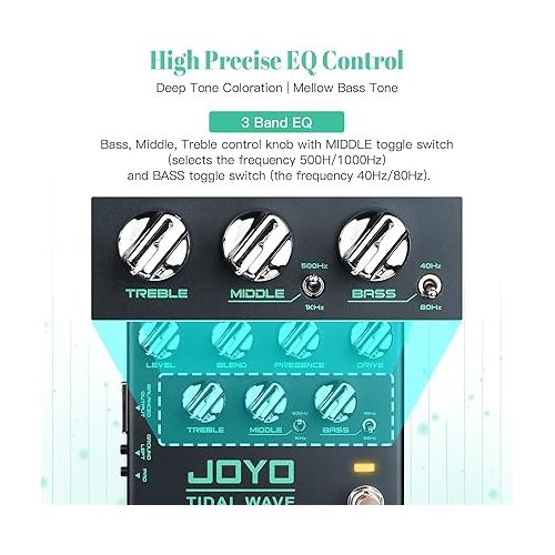  JOYO Bass Guitar Pedals Preamp Overdrive Pedal with EQ and Noise Reduction DI Output for Pop Funk Metal Bassist Electric Guitar (TIDAL WAVE R-30)