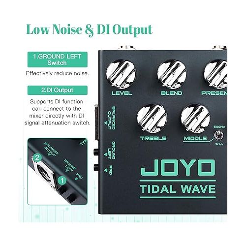  JOYO Bass Guitar Pedals Preamp Overdrive Pedal with EQ and Noise Reduction DI Output for Pop Funk Metal Bassist Electric Guitar (TIDAL WAVE R-30)