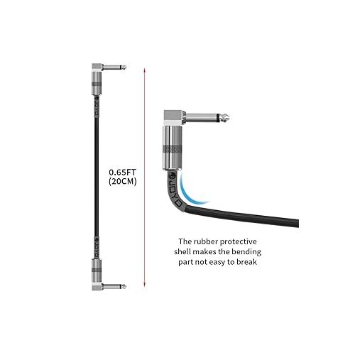  JOYO Guitar Patch Cables 7.8 Inch Professional Bass Guitar Effect Pedal Patch Cords 1/4 Inch (CM-11, 6 Pack)