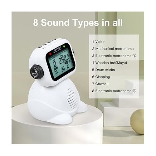  JOYO Vocal Digital Metronome Rechargeable Electronic Metronome for Guitar Piano Drum Violin with Big Screen and Speaker Universal (White JM-93)