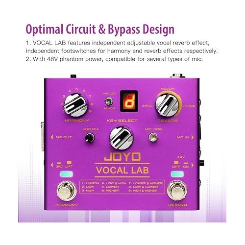  JOYO Vocal Harmony Pedal with 9 Vocal Harmony Effects, 12-Key, 3 Reverb Models for Singer and Guitarist Singing (Vocal Lab R-16)
