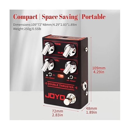  JOYO Bass Guitar Pedals High Gain Overdrive Effect Pedal with Independent Mid Frequency and Gain Boost for Bassist Electric Guitar Bass (DOUBLE THRUSTER R-28)