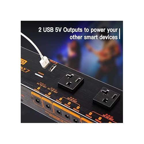  JOYO 1200W AC Power Adapter Socket with 9 Isolated DC 9V/12V/18V Guitar Pedal Power Supply (100mA/500mA) and USB 5V Outputs Specially for Combo Amplifier Music Instruments (JP-07)