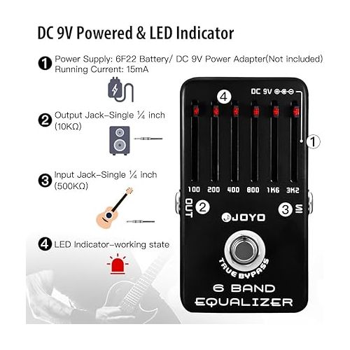  JOYO 6-Band EQ Pedal Electric Guitar Equalizer (100Hz 200Hz 400Hz 800Hz 1.6kHz 3.2kHz) Provides ±18dB for Each Band (JF-11)