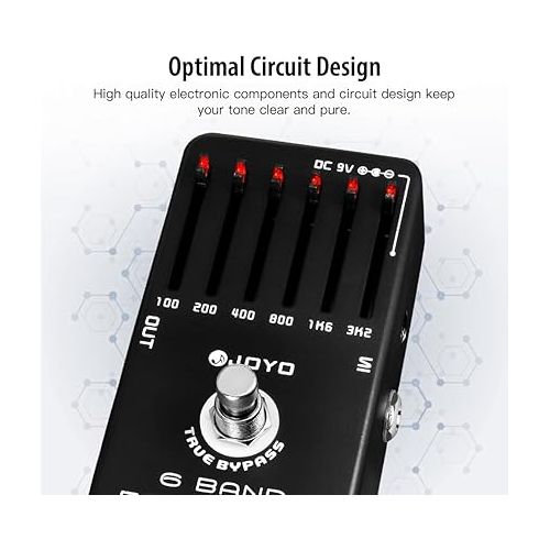  JOYO 6-Band EQ Pedal Electric Guitar Equalizer (100Hz 200Hz 400Hz 800Hz 1.6kHz 3.2kHz) Provides ±18dB for Each Band (JF-11)