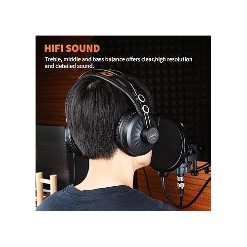  JOYO Studio Headphones Monitor Headphone for Recording Over Ear Noise Canceling for Guitar Cellphone Mixer Amplifier Podcast DJ and Keyboard Piano (JMH-02)
