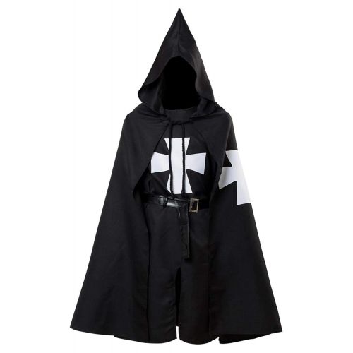  JOYSHOP Adult Halloween Medieval Costume Robe Knights Templar Costume Cloak Hospitaller Tunic Cloak Cape with Maltese Cross