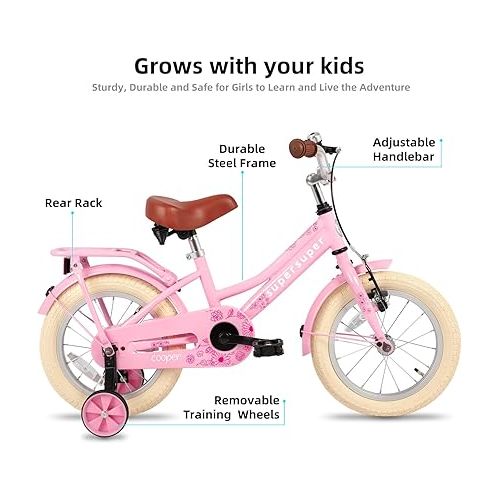  JOYSTAR Cooper Kids Bike, 12-20 Inch Girls Bike with Training Wheels, Princess Kids Bicycle for Girls Toddlers of 2-12 Years, Turquoise & Pink