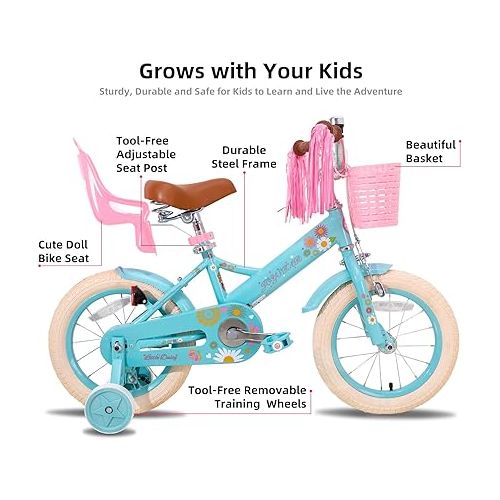  JOYSTAR Little Daisy Kids Bike for Girls Boys Ages 2-7 Years, 12 14 16 Inch Girls Bikes with Doll Bike Seat & Streamers, Boys Bikes with Flag & Number Plate, Multiple Colors