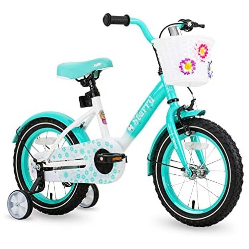  JOYSTAR Starry 14 16 18 Inch Kids Bike for Ages 3 8 Years Old Girls with Training Wheels and Basket, Girl Bicycle with Handbrake and Fenders, Kids Bicycles