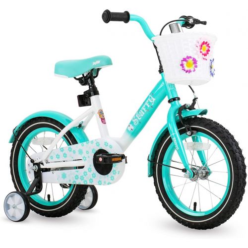  JOYSTAR Starry 14 16 18 Inch Kids Bike for Ages 3 8 Years Old Girls with Training Wheels and Basket, Girl Bicycle with Handbrake and Fenders, Kids Bicycles