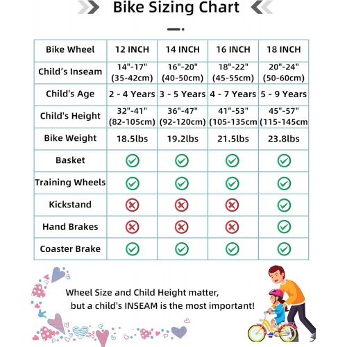  JOYSTAR Angel Girls Bike for Toddlers and Kids Ages 2-9 Years Old, 12 14 16 18 Inch Kids Bike with Training Wheels & Basket, 18 in Girl Bicycle with Handbrake & Kickstand