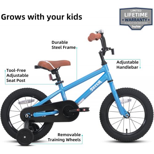  JOYSTAR Totem Kids Bike for 2-9 Years Old Boys Girls, BMX Style Kid Bicycles 12 14 16 18 Inch with Training Wheels, 18 Inch Children Bikes with Kickstand and Handbrake, Blue Ivory