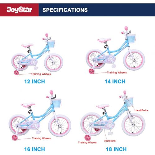  JOYSTAR Angel Girls Bike for Toddlers and Kids Ages 2-9 Years Old, 12 14 16 18 Inch Kids Bike with Training Wheels & Basket, 18 in Girl Bicycle with Handbrake & Kickstand