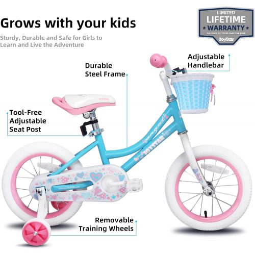  JOYSTAR Angel Girls Bike for Toddlers and Kids Ages 2-9 Years Old, 12 14 16 18 Inch Kids Bike with Training Wheels & Basket, 18 in Girl Bicycle with Handbrake & Kickstand