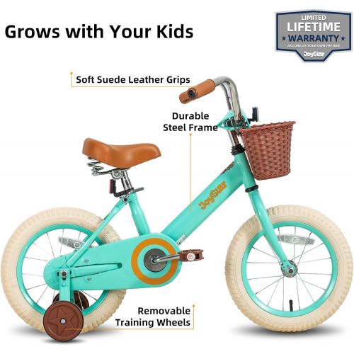  JOYSTAR Vintage 12 & 14 & 16 & 18 Inch Kids Bike with Basket & Training Wheels for 2-9 Years Old Girls & Boys (Green, Beige & Pink)