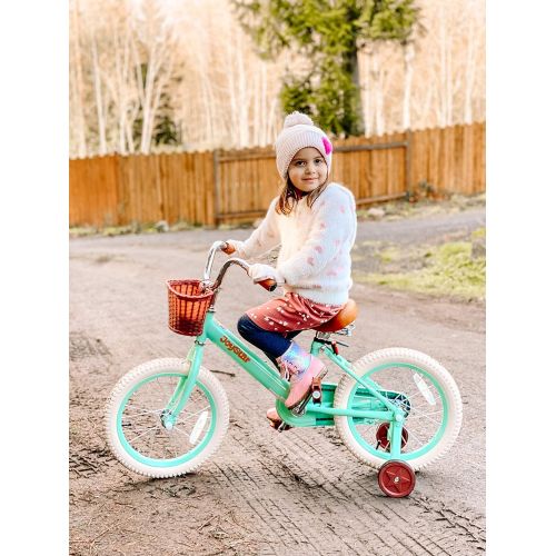  JOYSTAR Vintage 12 & 14 & 16 & 18 Inch Kids Bike with Basket & Training Wheels for 2-9 Years Old Girls & Boys (Green, Beige & Pink)