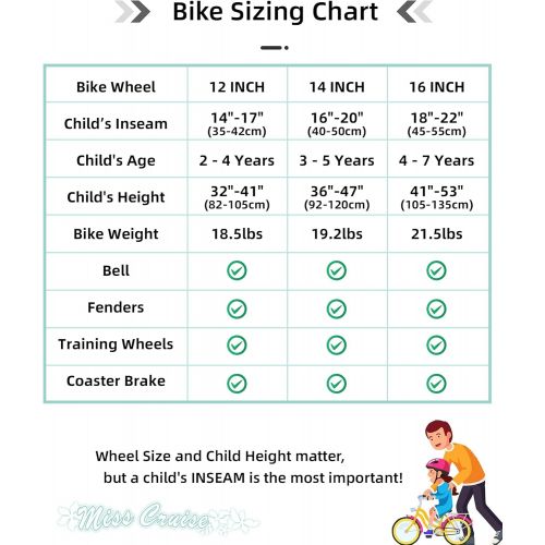  JOYSTAR 12 14 16 Kids Cruiser Bike for Ages 2-7 Years Old Girls & Boys, Kids Bike with Training Wheels & Coaster Brake, Single Speed Cruiser Bicycles for Children