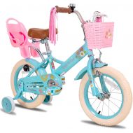 JOYSTAR Little Daisy Kids Bike for 2-7 Years Girls with Training Wheels & Front Handbrake 12 14 16 Inch Princess Kids Bicycle with Basket Bike Streamers Toddler Cycle Bikes, Blue P