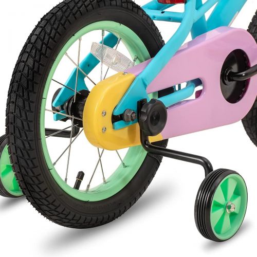  JOYSTAR 12 14 16“ Kids Bike for 2-7 Years Girls 33-53 Inch Tall, Girls Toddler Bicycle with Basket, Training Wheels & Coaster Brake, Rainbow Bike, Macarons