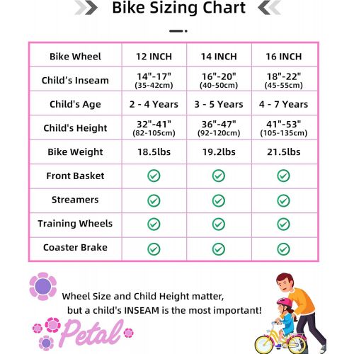  JOYSTAR Petal Girls Bike for Toddlers and Kids Age 2-10 Years, 12 14 16 Inch Kids Bike with Training Wheels and Basket, 20 Inch Children Bicycles with Kickstand, Pink Purple