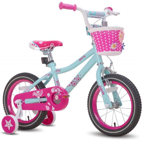  JOYSTAR Paris Girls Bike for Toddlers and Kids 2-9 Years Old, 12 14 16 18 Inch Kids Bike with Training Wheels, Basket and Handbrake, Kids Children Bicycle