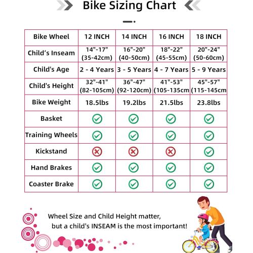  JOYSTAR Paris Girls Bike for Toddlers and Kids 2-9 Years Old, 12 14 16 18 Inch Kids Bike with Training Wheels, Basket and Handbrake, Kids Children Bicycle