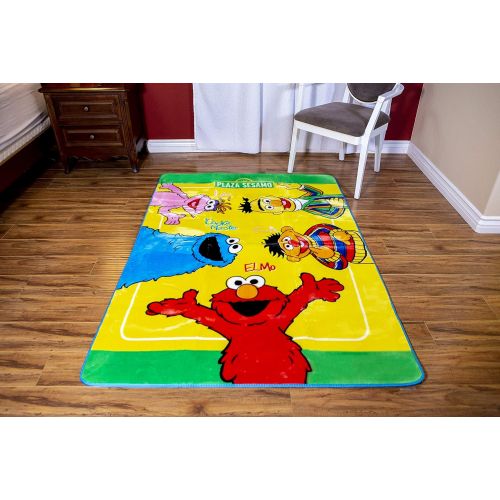  JPI Sesame Street Elmo & Friends Amigos Rug 48 x 72 - Officially Licensed - Super Soft & Thick Surface - Anti-Slip for Hard Surface Floor - 100% Polyester