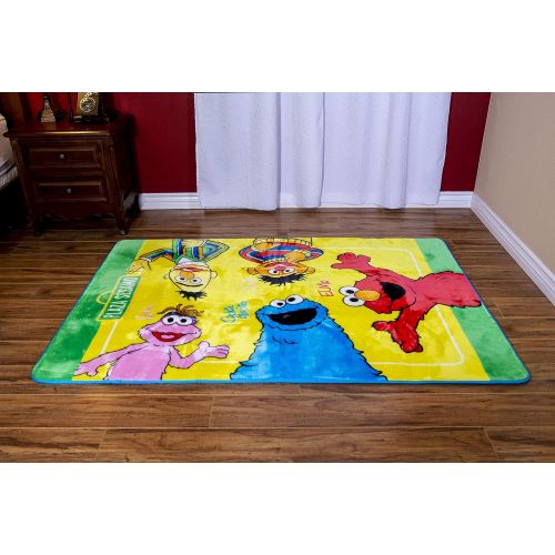  JPI Sesame Street Elmo & Friends Amigos Rug 48 x 72 - Officially Licensed - Super Soft & Thick Surface - Anti-Slip for Hard Surface Floor - 100% Polyester