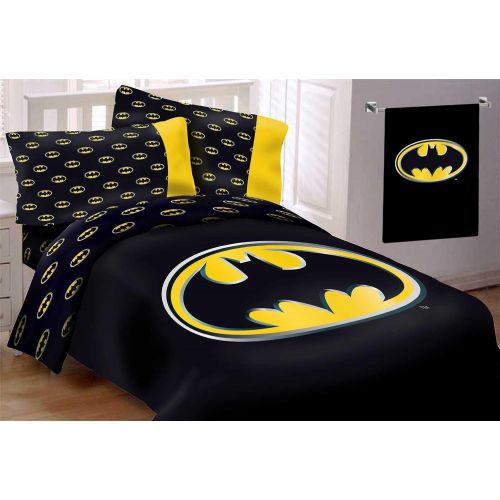  JPI Batman Emblem 5 Piece Reversible Super Soft Luxury Twin Size Comforter Set with Batman Beach Towel