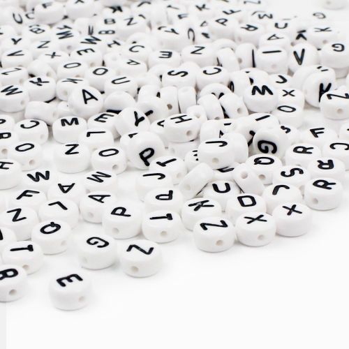  [아마존베스트]JPSOR 600pcs 4x7mm Acrylic White Round Letter Beads for Bracelets and Jewelry Making,with Thread & Pouch (A)