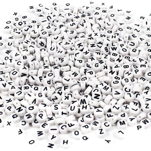  [아마존베스트]JPSOR 600pcs 4x7mm Acrylic White Round Letter Beads for Bracelets and Jewelry Making,with Thread & Pouch (A)