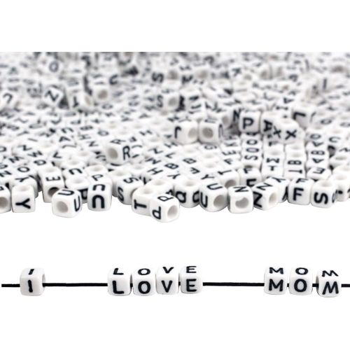  [아마존베스트]JPSOR 600pcs Beads Letter Beads Mixed White Acrylic Plastic Beads Alphabet Beads for Jewellery Making A-z Cube Beads Size 6x6mm or 1/4 for Bracelets, Necklaces, Key Chains and Jewe