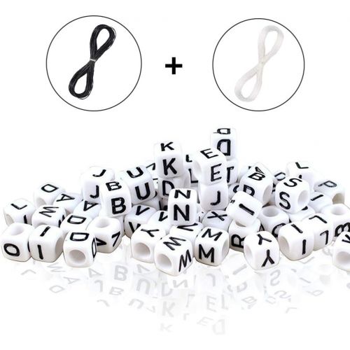  [아마존베스트]JPSOR 600pcs Beads Letter Beads Mixed White Acrylic Plastic Beads Alphabet Beads for Jewellery Making A-z Cube Beads Size 6x6mm or 1/4 for Bracelets, Necklaces, Key Chains and Jewe