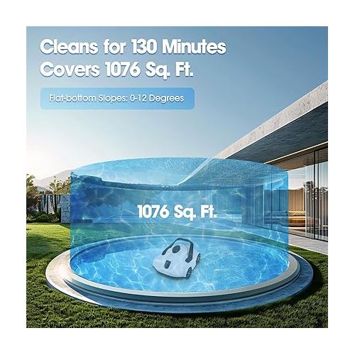  Cordless Pool Vacuum for Above Ground Pool,JQKJCAM Dual-Drive Motors Robotic Pool Cleaner Lasts 130 Mins,Self-Parking Technology,Lightweight,Fast Charging,Up to 860 Sq.ft(White)