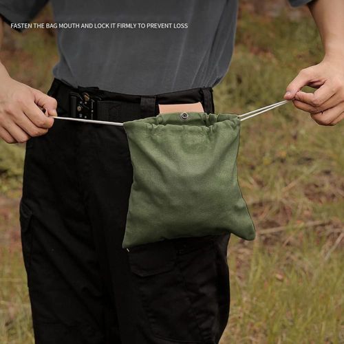  JQWSVE Waxed Canvas Foraging Pouch, Collapsible Outdoor Camping Leather Waxed Canvas Mushroom Foraging Bag Around Belts, Leather Bushcraft Belt Tinder Dump Bag for Hiking Camping