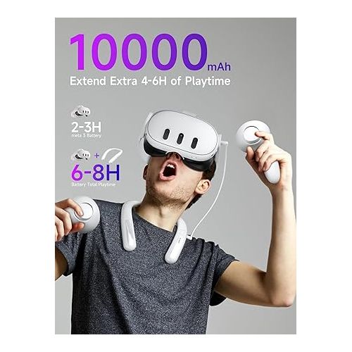  JSAUX Battery Pack for Oculus Quest 3, 10000mAh PD Fast Charger Battery Pack (Extra 4-6 H Playtime), VR Extend Power Accessories, Compatible with Oculus Quest 2, Meta Quest 3, PSVR 2, Pico 4 and More