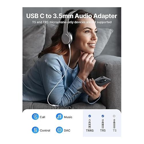  JSAUX USB Type C to 3.5mm Female Headphone Jack Adapter, USB C to Aux Audio Dongle Cable Cord Compatible with iPhone 15 Pro Max/15 Pro/15, Samsung Galaxy S24/S23/S22/S21 Ultra, iPad Pro, Pixel 8 Grey