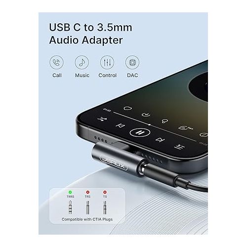  JSAUX 2 Pack Right Angle USB C to 3.5mm Audio Adapter, Type USB C to Headphone Jack Dongle Aux Adapter Compatible with Samsung Galaxy S23/S22/S21/S20 Ultra, iPad Pro, Pixel, Oneplus, iPhone 15 - Grey